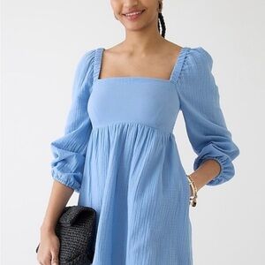J Crew Light Blue Puff Sleeve Dress